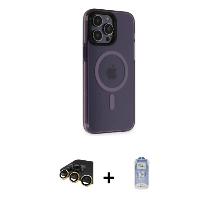 MARSİLYAN™- iPhone 14 Pro Kılıf Yankı Işık Prime - Siyah Joko Magic 5D Cam + Raze Metal Kamera Lens - GD