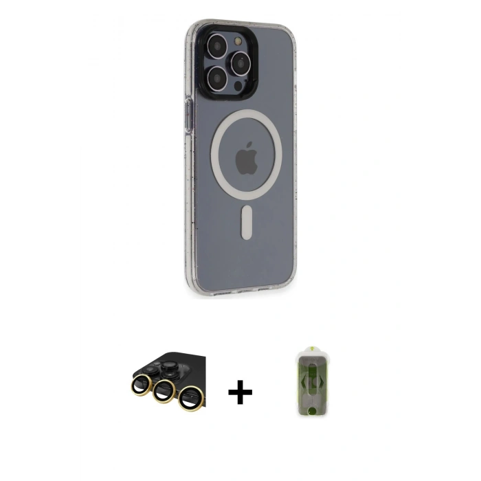 MARSİLYAN™- iPhone 14 Pro Kılıf Yankı Işık Prime - Siyah Joko Magic 5D Hayalet Cam + Raze Metal Kamera Lens - GD