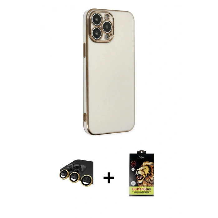 MARSİLYAN™- iPhone 14 Pro Kılıf Yankı Serisi - Siyah Buffer Cam Ekran Koruyucu + Raze Metal Kamera Lens - GD