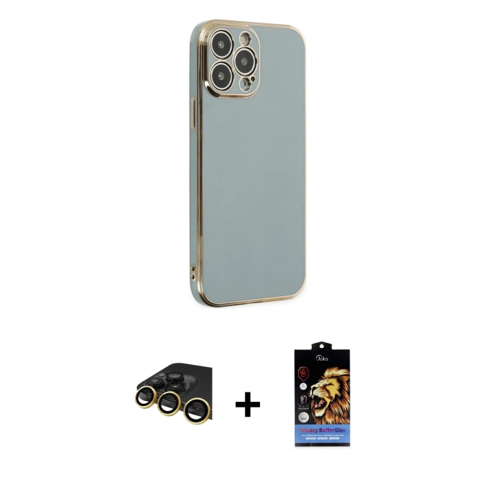 MARSİLYAN™- iPhone 14 Pro Kılıf Yankı Serisi - Siyah Buffer Hayalet Cam Ekran Koruyucu + Raze Metal Kamera Lens - GD