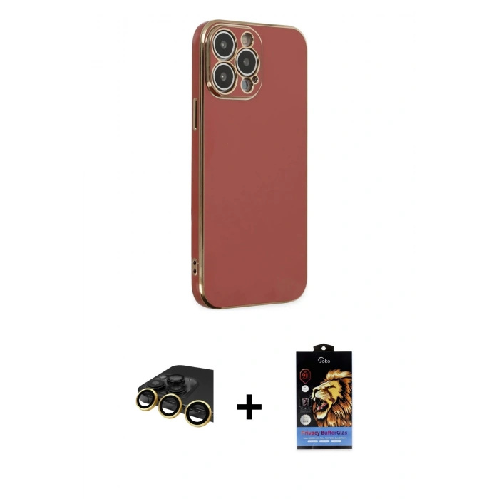 MARSİLYAN™- iPhone 14 Pro Kılıf Yankı Serisi - Siyah Buffer Hayalet Cam Ekran Koruyucu + Raze Metal Kamera Lens - GD