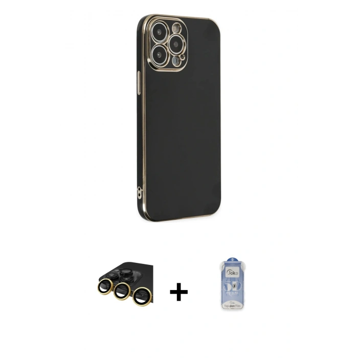 MARSİLYAN™- iPhone 14 Pro Kılıf Yankı Serisi - Siyah Joko Magic 5D Cam + Raze Metal Kamera Lens - GD