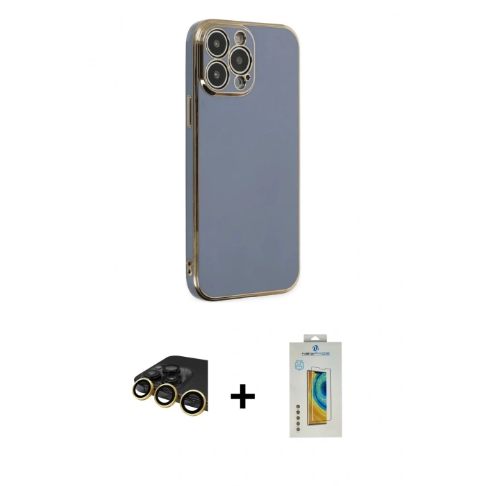 MARSİLYAN™- iPhone 14 Pro Kılıf Yankı Serisi - Siyah Polymer Nano Ekran Koruyucu + Raze Metal Kamera Lens - GD