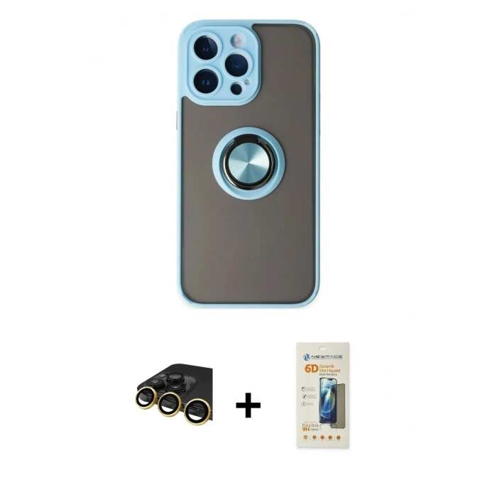 MARSİLYAN™- iPhone 14 Pro Kılıf Yörünge Çizgi - Siyah 6D Mat Seramik Hayalet Nano Ekran Koruyucu + Raze Metal Kamera Lens - GD