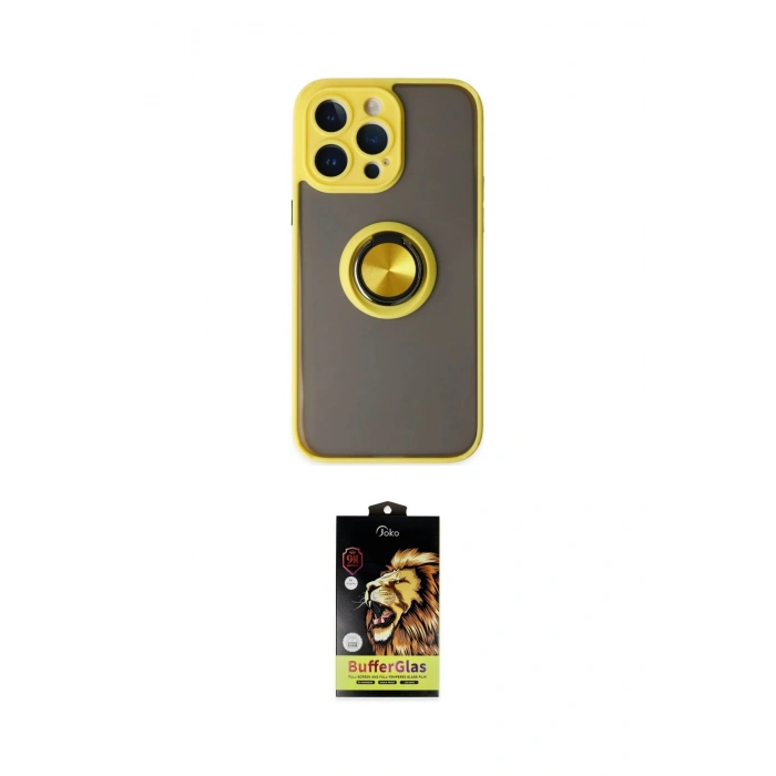 MARSİLYAN™- iPhone 14 Pro Kılıf Yörünge Çizgi - Siyah Buffer Cam Ekran Koruyucu