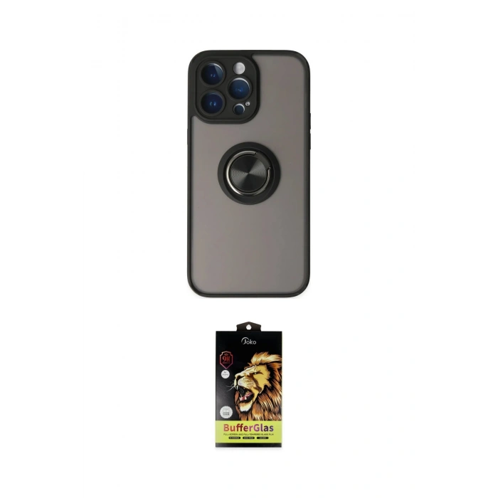 MARSİLYAN™- iPhone 14 Pro Kılıf Yörünge Çizgi - Siyah Buffer Cam Ekran Koruyucu