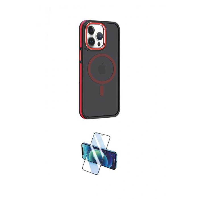 MARSİLYAN™- iPhone 14 Pro Kılıf Yörünge Klasik - Siyah 3D Antistatik Cam Ekran Koruyucu