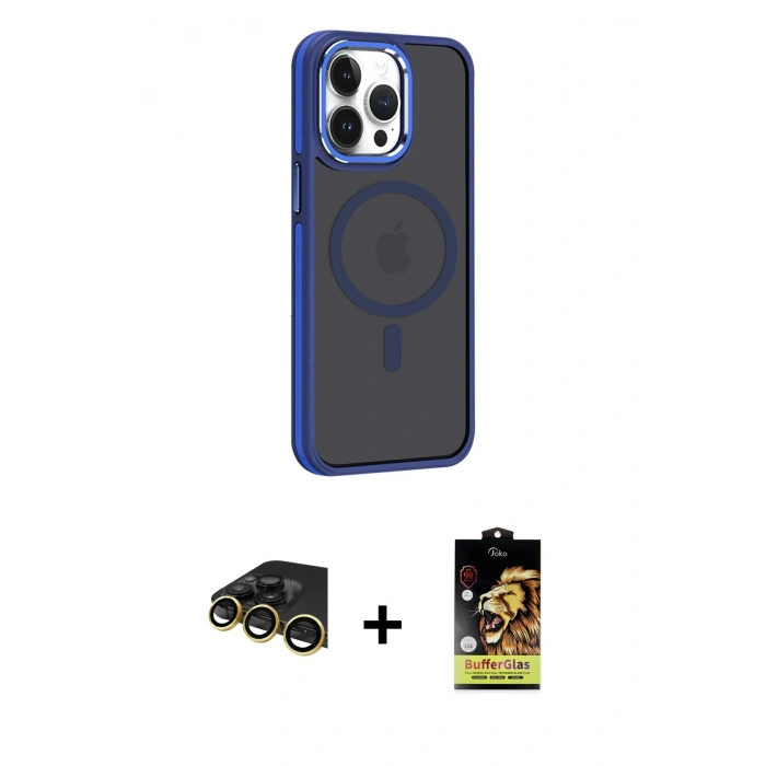 MARSİLYAN™- iPhone 14 Pro Kılıf Yörünge Klasik - Siyah Buffer Cam Ekran Koruyucu + Raze Metal Kamera Lens - GD