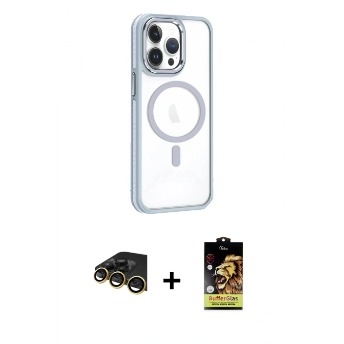 MARSİLYAN™- iPhone 14 Pro Kılıf Yörünge Klasik - Siyah Buffer Cam Ekran Koruyucu + Raze Metal Kamera Lens - GD
