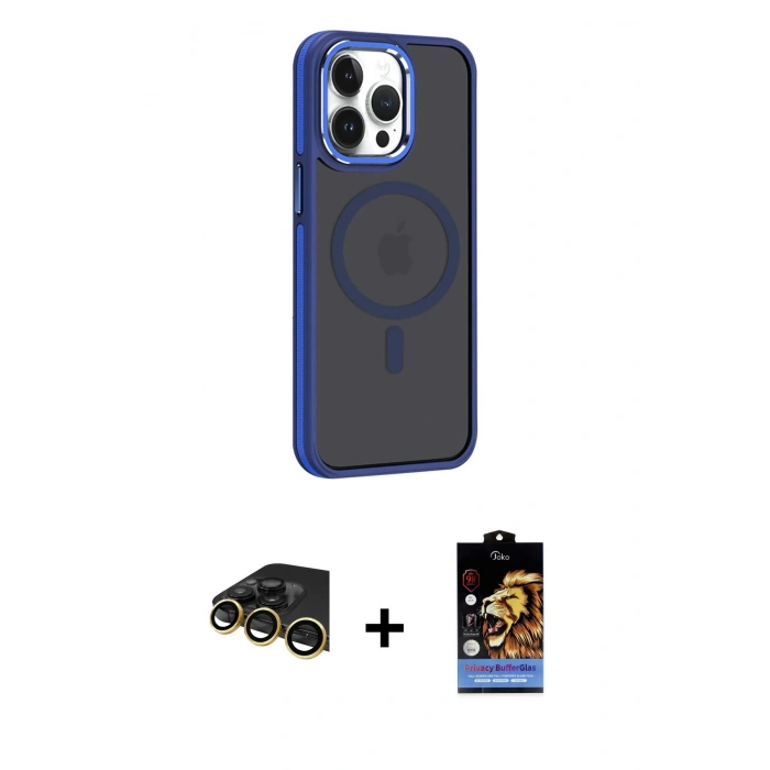 MARSİLYAN™- iPhone 14 Pro Kılıf Yörünge Klasik - Siyah Buffer Hayalet Cam Ekran Koruyucu + Raze Metal Kamera Lens - GD