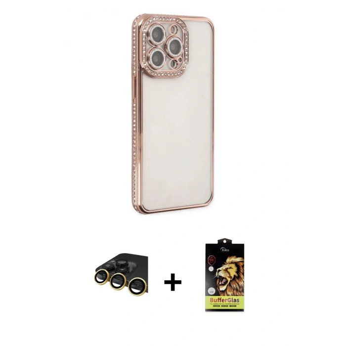 MARSİLYAN™- iPhone 14 Pro Kılıf Yörünge Koleksiyonu - Siyah Buffer Cam Ekran Koruyucu + Raze Metal Kamera Lens - GD