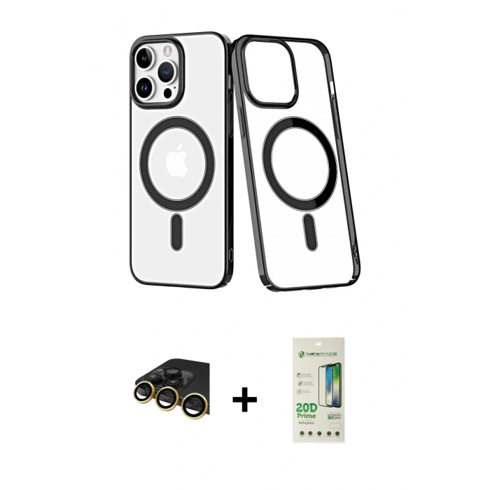 MARSİLYAN™- iPhone 14 Pro Kılıf Yörünge Minimal - Siyah 20D Premium Cam Ekran Koruyucu + Raze Metal Kamera Lens - GD
