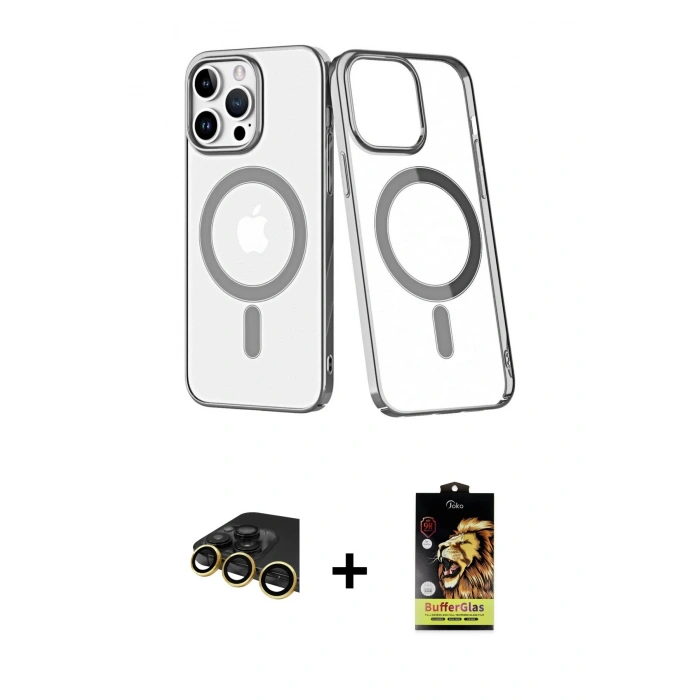 MARSİLYAN™- iPhone 14 Pro Kılıf Yörünge Minimal - Siyah Buffer Cam Ekran Koruyucu + Raze Metal Kamera Lens - GD