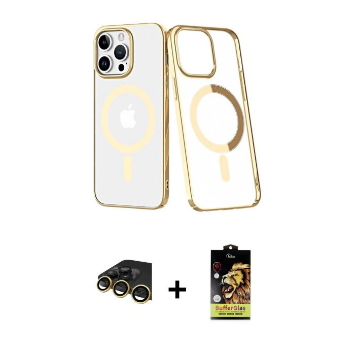 MARSİLYAN™- iPhone 14 Pro Kılıf Yörünge Minimal - Siyah Buffer Cam Ekran Koruyucu + Raze Metal Kamera Lens - GD