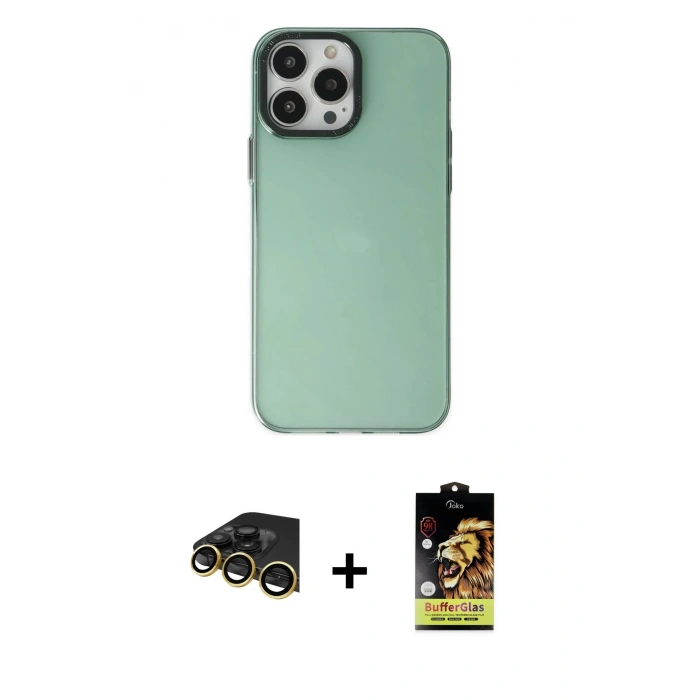 MARSİLYAN™- iPhone 14 Pro Kılıf Zirve Doku Koleksiyonu - Siyah Buffer Cam Ekran Koruyucu + Raze Metal Kamera Lens - GD