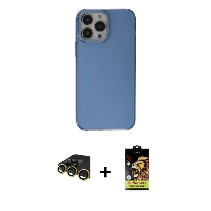 MARSİLYAN™- iPhone 14 Pro Kılıf Zirve Doku Koleksiyonu - Siyah Buffer Cam Ekran Koruyucu + Raze Metal Kamera Lens - GD