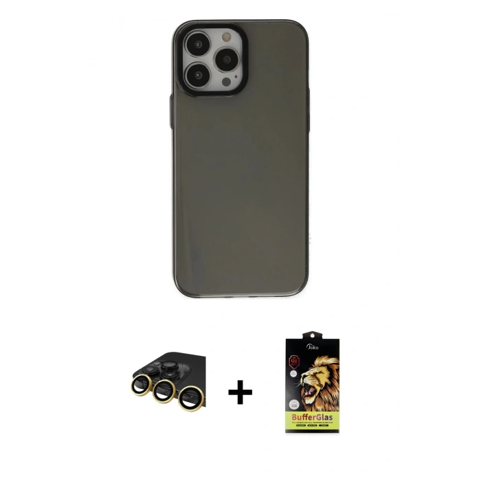 MARSİLYAN™- iPhone 14 Pro Kılıf Zirve Doku Koleksiyonu - Siyah Buffer Cam Ekran Koruyucu + Raze Metal Kamera Lens - GD