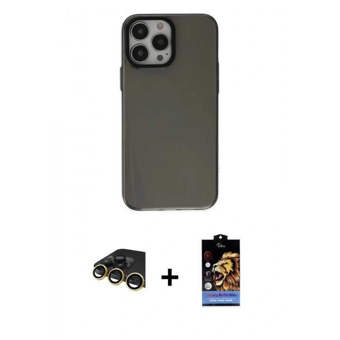 MARSİLYAN™- iPhone 14 Pro Kılıf Zirve Doku Koleksiyonu - Siyah Buffer Hayalet Cam Ekran Koruyucu + Raze Metal Kamera Lens - GD