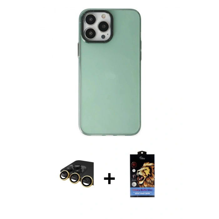 MARSİLYAN™- iPhone 14 Pro Kılıf Zirve Doku Koleksiyonu - Siyah Buffer Hayalet Cam Ekran Koruyucu + Raze Metal Kamera Lens - GD