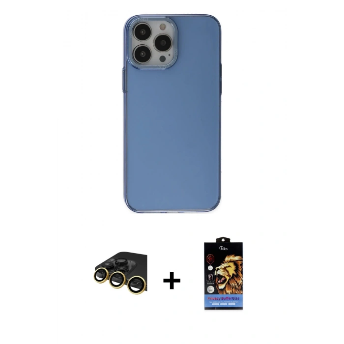 MARSİLYAN™- iPhone 14 Pro Kılıf Zirve Doku Koleksiyonu - Siyah Buffer Hayalet Cam Ekran Koruyucu + Raze Metal Kamera Lens - GD