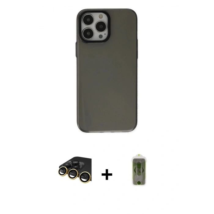 MARSİLYAN™- iPhone 14 Pro Kılıf Zirve Doku Koleksiyonu - Siyah Joko Magic 5D Hayalet Cam + Raze Metal Kamera Lens - GD