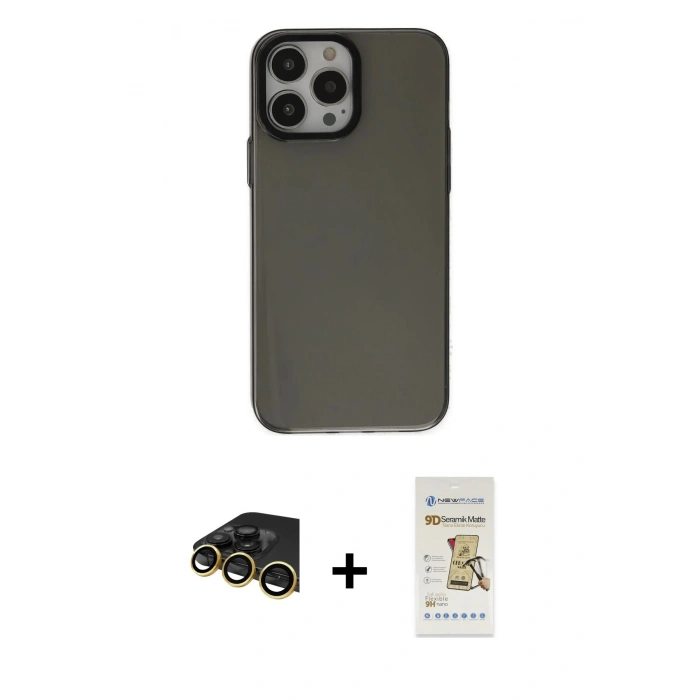 MARSİLYAN™- iPhone 14 Pro Kılıf Zirve Doku Koleksiyonu - Siyah Mat Seramik Nano Ekran Koruyucu + Raze Metal Kamera Lens - GD