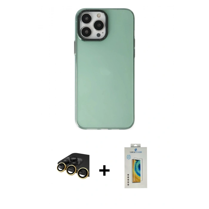 MARSİLYAN™- iPhone 14 Pro Kılıf Zirve Doku Koleksiyonu - Siyah Polymer Nano Ekran Koruyucu + Raze Metal Kamera Lens - GD