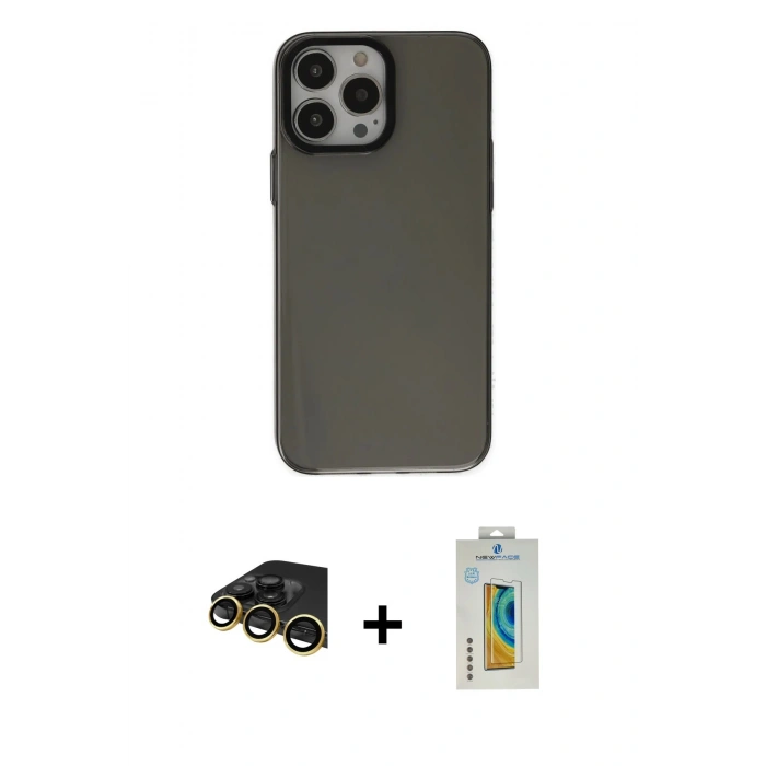 MARSİLYAN™- iPhone 14 Pro Kılıf Zirve Doku Koleksiyonu - Siyah Polymer Nano Ekran Koruyucu + Raze Metal Kamera Lens - GD