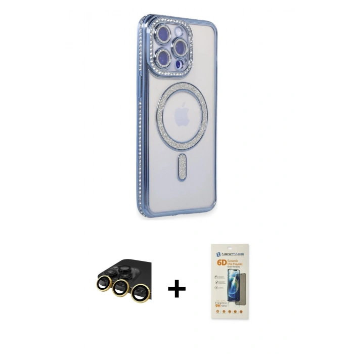 MARSİLYAN™- iPhone 14 Pro Kılıf Zirve Doku Prime - Siyah 6D Mat Seramik Hayalet Nano Ekran Koruyucu + Raze Metal Kamera Lens - GD