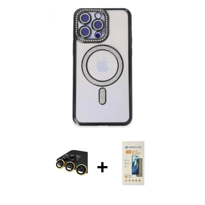 MARSİLYAN™- iPhone 14 Pro Kılıf Zirve Doku Prime - Siyah 6D Mat Seramik Hayalet Nano Ekran Koruyucu + Raze Metal Kamera Lens - GD