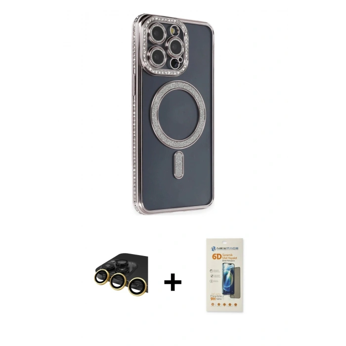 MARSİLYAN™- iPhone 14 Pro Kılıf Zirve Doku Prime - Siyah 6D Mat Seramik Hayalet Nano Ekran Koruyucu + Raze Metal Kamera Lens - GD