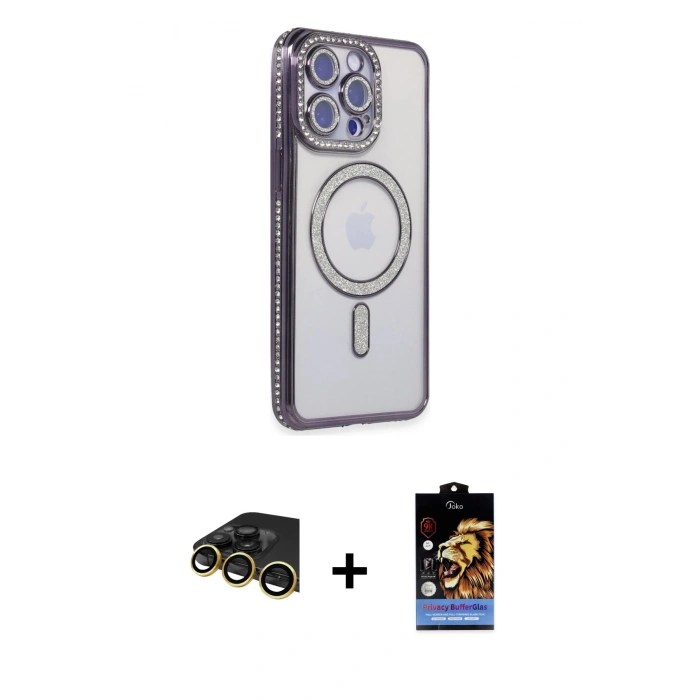 MARSİLYAN™- iPhone 14 Pro Kılıf Zirve Doku Prime - Siyah Buffer Hayalet Cam Ekran Koruyucu + Raze Metal Kamera Lens - GD