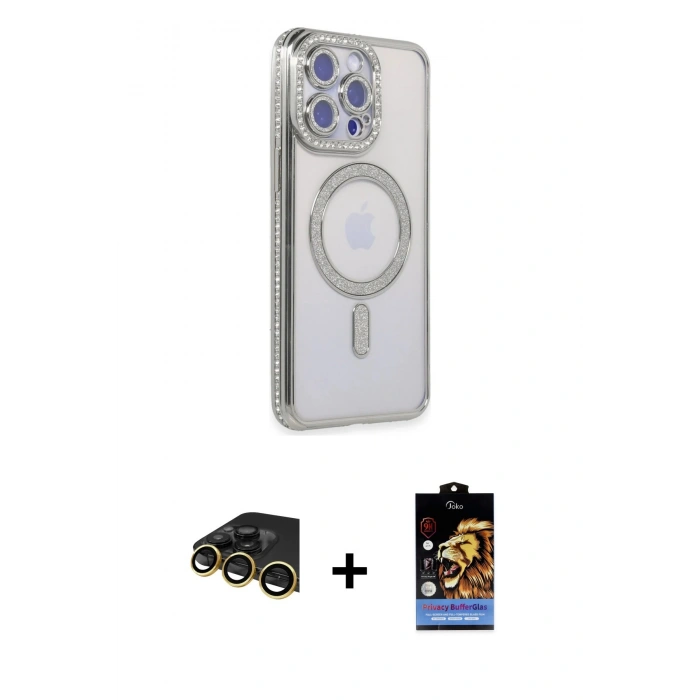 MARSİLYAN™- iPhone 14 Pro Kılıf Zirve Doku Prime - Siyah Buffer Hayalet Cam Ekran Koruyucu + Raze Metal Kamera Lens - GD