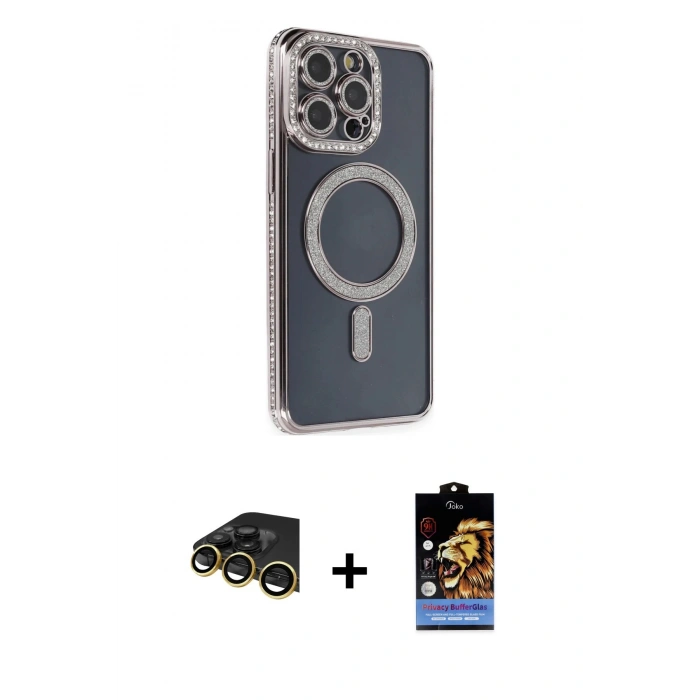 MARSİLYAN™- iPhone 14 Pro Kılıf Zirve Doku Prime - Siyah Buffer Hayalet Cam Ekran Koruyucu + Raze Metal Kamera Lens - GD