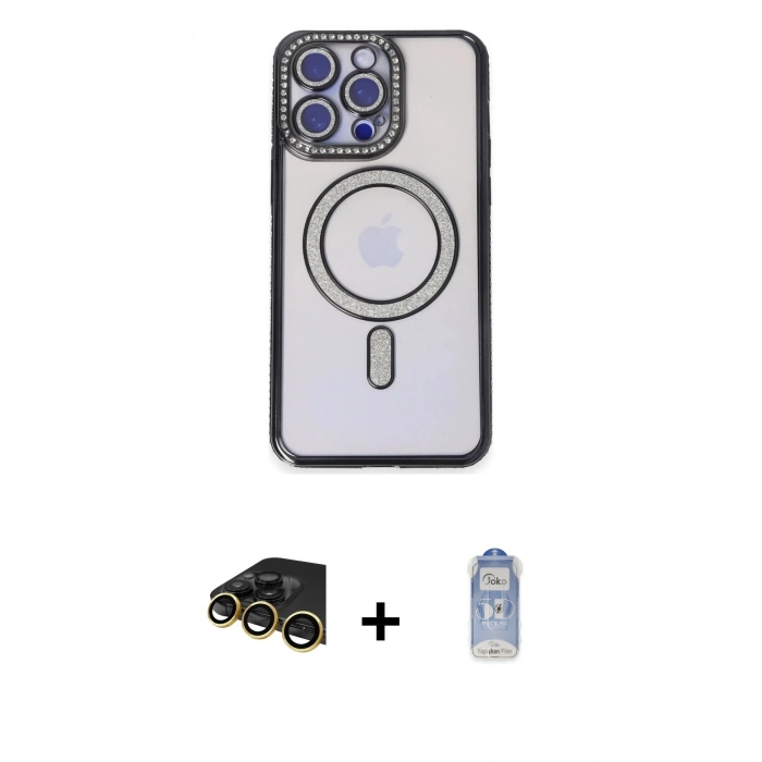 MARSİLYAN™- iPhone 14 Pro Kılıf Zirve Doku Prime - Siyah Joko Magic 5D Cam + Raze Metal Kamera Lens - GD