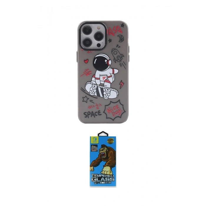 MARSİLYAN™- iPhone 14 Pro Kılıf Zirve Form Özel Seri - Siyah 18D Cam Ekran Koruyucu
