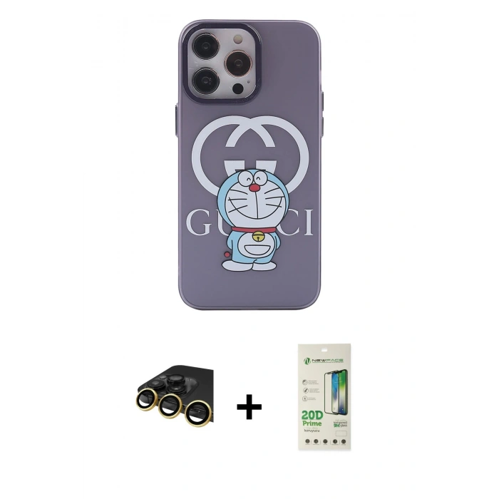 MARSİLYAN™- iPhone 14 Pro Kılıf Zirve Form Özel Seri - Siyah 20D Premium Cam Ekran Koruyucu + Raze Metal Kamera Lens - GD