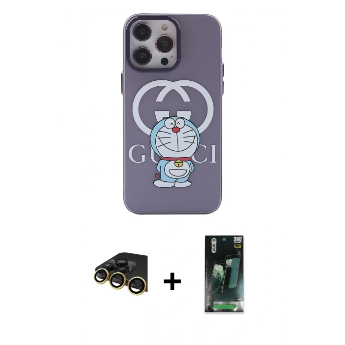 MARSİLYAN™- iPhone 14 Pro Kılıf Zirve Form Özel Seri - Siyah 360 Mat Full Body Arka Koruyucu + Raze Metal Kamera Lens - GD