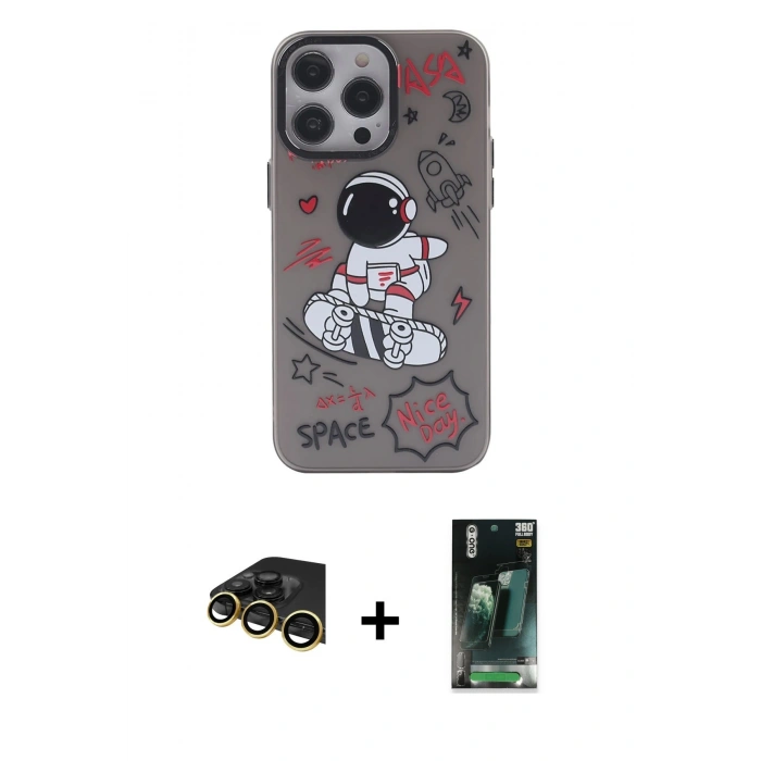 MARSİLYAN™- iPhone 14 Pro Kılıf Zirve Form Özel Seri - Siyah 360 Mat Full Body Arka Koruyucu + Raze Metal Kamera Lens - GD