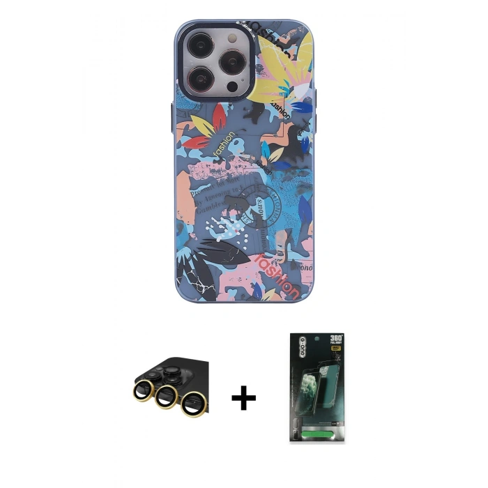 MARSİLYAN™- iPhone 14 Pro Kılıf Zirve Form Özel Seri - Siyah 360 Mat Full Body Arka Koruyucu + Raze Metal Kamera Lens - GD