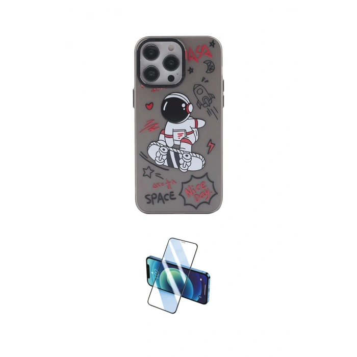 MARSİLYAN™- iPhone 14 Pro Kılıf Zirve Form Özel Seri - Siyah 3D Antistatik Cam Ekran Koruyucu