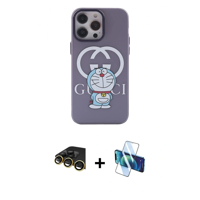 MARSİLYAN™- iPhone 14 Pro Kılıf Zirve Form Özel Seri - Siyah 3D Antistatik Cam Ekran Koruyucu + Raze Metal Kamera Lens - GD