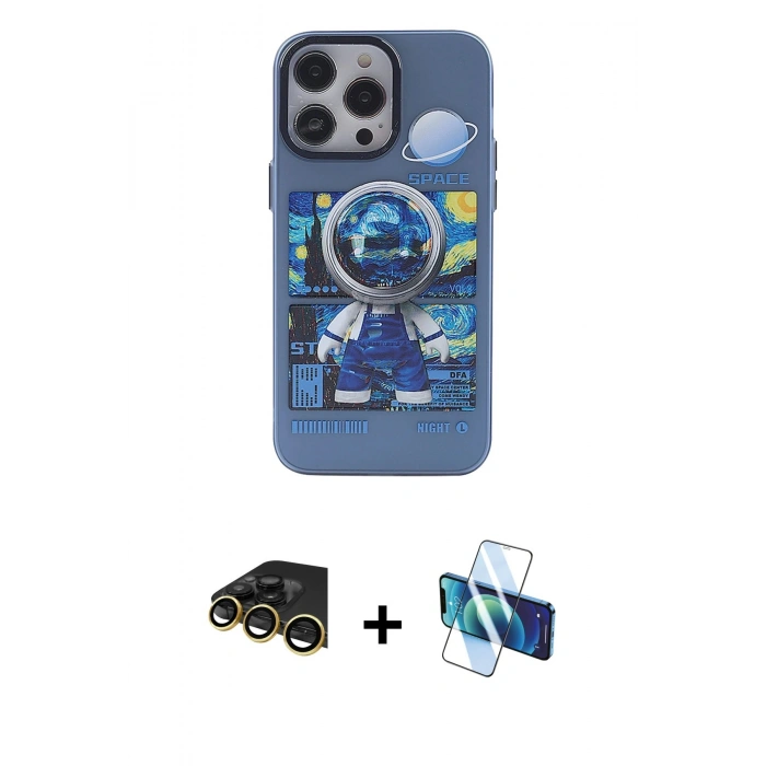 MARSİLYAN™- iPhone 14 Pro Kılıf Zirve Form Özel Seri - Siyah 3D Antistatik Cam Ekran Koruyucu + Raze Metal Kamera Lens - GD