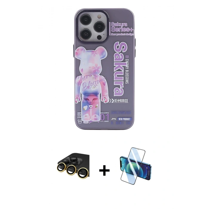 MARSİLYAN™- iPhone 14 Pro Kılıf Zirve Form Özel Seri - Siyah 3D Antistatik Cam Ekran Koruyucu + Raze Metal Kamera Lens - GD