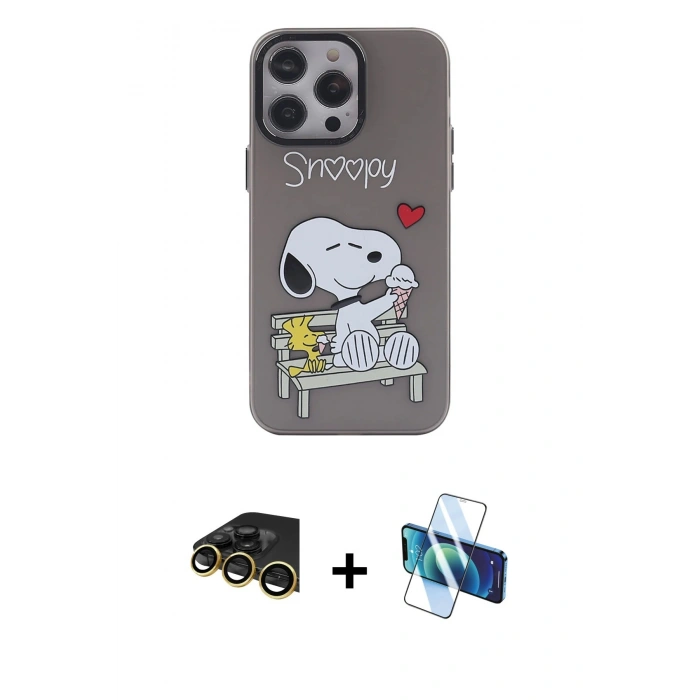 MARSİLYAN™- iPhone 14 Pro Kılıf Zirve Form Özel Seri - Siyah 3D Antistatik Cam Ekran Koruyucu + Raze Metal Kamera Lens - GD