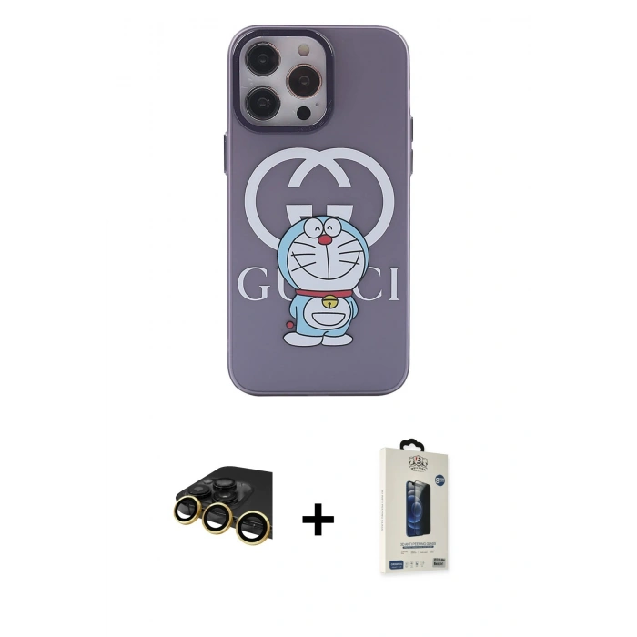 MARSİLYAN™- iPhone 14 Pro Kılıf Zirve Form Özel Seri - Siyah Bilvis Hayalet Cam Ekran Koruyucu + Raze Metal Kamera Lens - GD