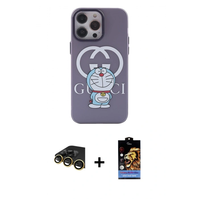 MARSİLYAN™- iPhone 14 Pro Kılıf Zirve Form Özel Seri - Siyah Buffer Hayalet Cam Ekran Koruyucu + Raze Metal Kamera Lens - GD