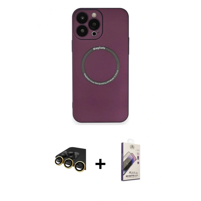 MARSİLYAN™- iPhone 14 Pro Kılıf Zirve Klasik Prime - Siyah Bilvis 3D Mat Cam Ekran Koruyucu + Raze Metal Kamera Lens - GD
