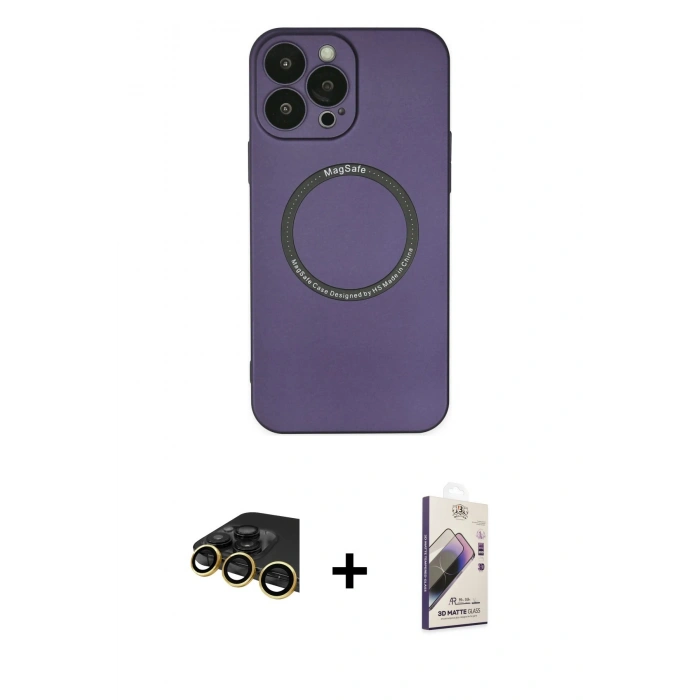 MARSİLYAN™- iPhone 14 Pro Kılıf Zirve Klasik Prime - Siyah Bilvis 3D Mat Cam Ekran Koruyucu + Raze Metal Kamera Lens - GD