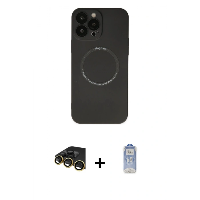 MARSİLYAN™- iPhone 14 Pro Kılıf Zirve Klasik Prime - Siyah Joko Magic 5D Cam + Raze Metal Kamera Lens - GD